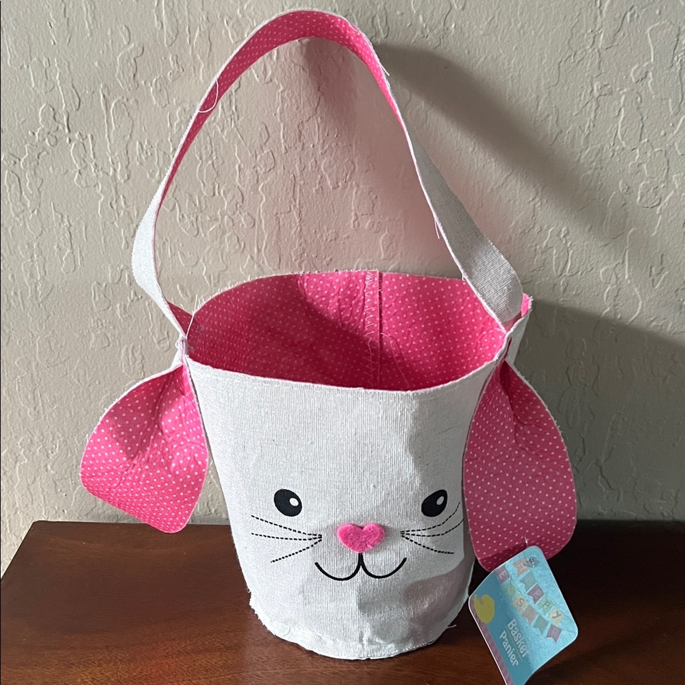 Kids Pink Bunny Easter Basket Tote - Cute Fabric Handle